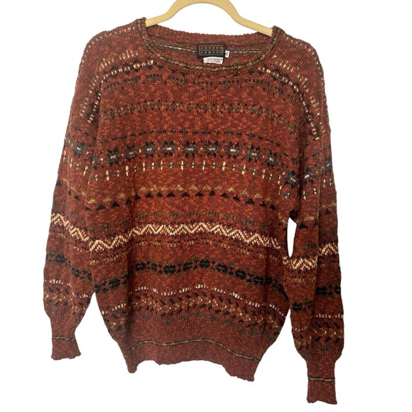 VTG Joseph Abboud Hand Framed In Scotland Aztec Knit Cotton Linen Mens Sweater M - Picture 1 of 10